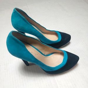 BCBGenaration Blue and Black Leather Upper Suede like Material High Heels Shoes